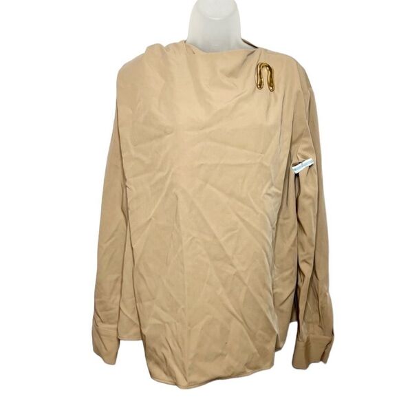 NEW Bottega Veneta tan wool twill draped wrap top size 42 - Picture 2 of 16